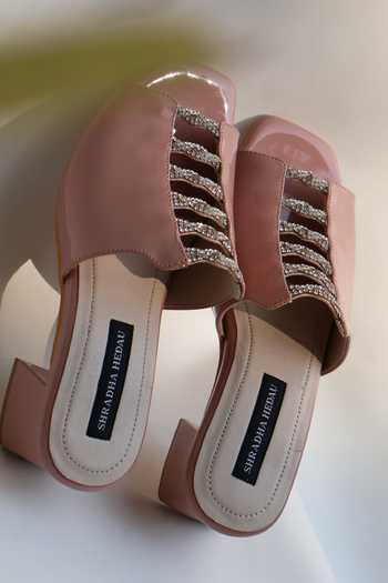 Shop_Shradha Hedau Footwear Couture_Pink Crystals Embellished Block Heels _Online_at_Aza_Fashions