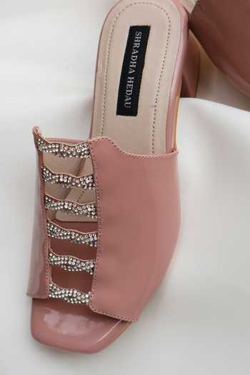 Shradha Hedau Footwear Couture_Pink Crystals Embellished Block Heels _at_Aza_Fashions