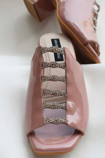 Buy_Shradha Hedau Footwear Couture_Pink Crystals Embellished Block Heels 