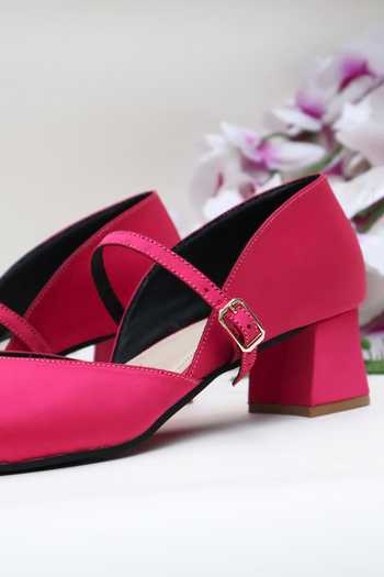 Shradha Hedau Footwear Couture_Pink Hot Pointed Toe Block Heels _Online_at_Aza_Fashions
