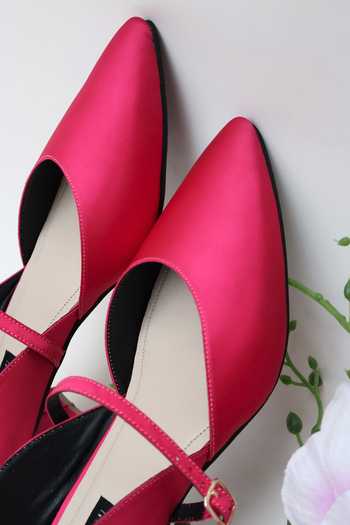 Shop_Shradha Hedau Footwear Couture_Pink Hot Pointed Toe Block Heels _Online_at_Aza_Fashions