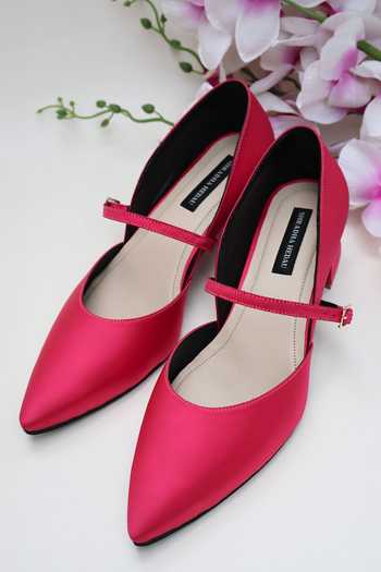 Shradha Hedau Footwear Couture_Pink Hot Pointed Toe Block Heels _at_Aza_Fashions