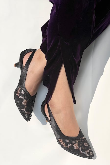 Shradha Hedau Footwear Couture Black Lace Embellished Closed Toe Heels 