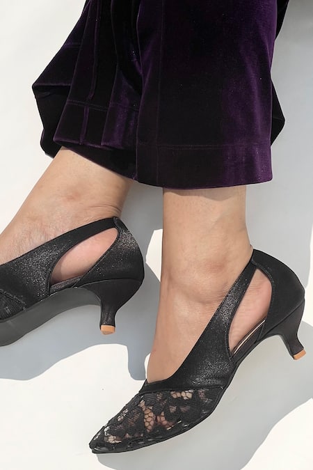 Shradha Hedau Footwear Couture_Black Lace Embellished Closed Toe Heels _at_Aza_Fashions