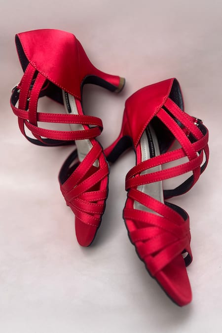 Shradha Hedau Footwear Couture_Red Strappy Peep Toe Heels _Online_at_Aza_Fashions