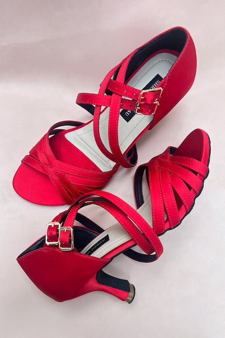 Buy_Shradha Hedau Footwear Couture_Red Strappy Peep Toe Heels _Online_at_Aza_Fashions