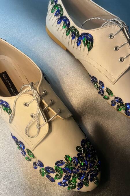 Shradha Hedau Footwear Couture Beige Sequin Embroidered Sneakers Online at Aza Fashions Shradha Hedau Footwear Couture_Beige Sequin Embroidered Sneakers _Online_at_Aza_Fashions