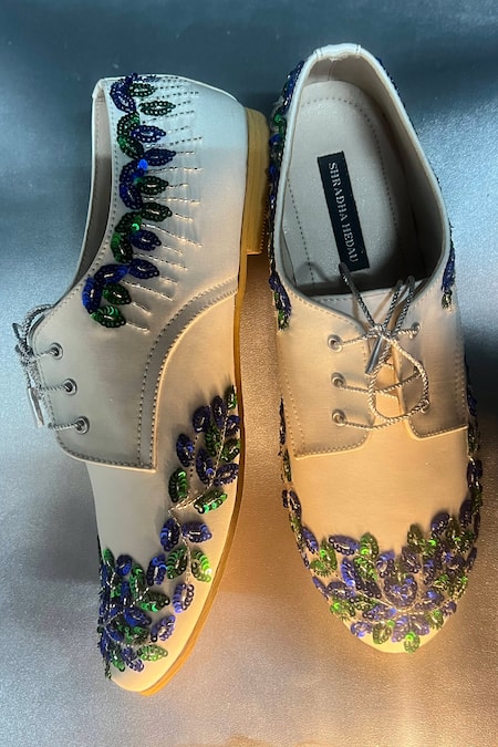 Shop Shradha Hedau Footwear Couture Beige Sequin Embroidered Sneakers Online at Aza Fashions Shop_Shradha Hedau Footwear Couture_Beige Sequin Embroidered Sneakers _Online_at_Aza_Fashions