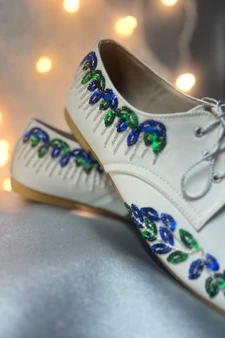 Shradha Hedau Footwear Couture Beige Sequin Embroidered Sneakers at Aza Fashions Shradha Hedau Footwear Couture_Beige Sequin Embroidered Sneakers _at_Aza_Fashions