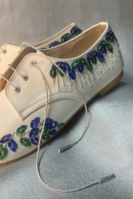 Buy Shradha Hedau Footwear Couture Beige Sequin Embroidered Sneakers Buy_Shradha Hedau Footwear Couture_Beige Sequin Embroidered Sneakers