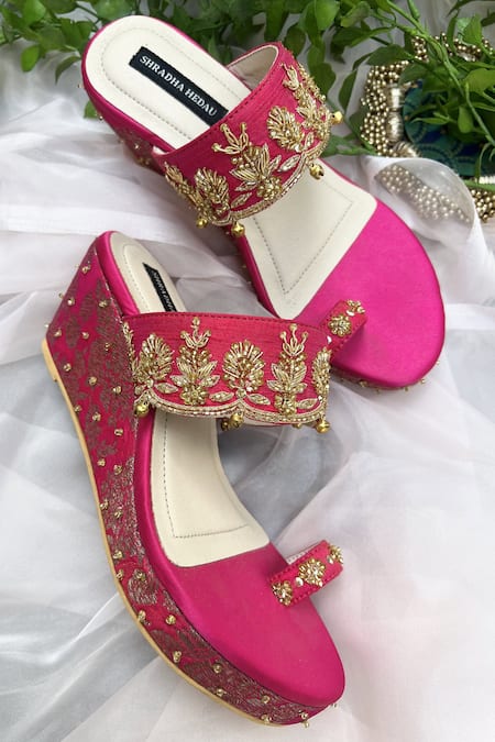 Shradha Hedau Footwear Couture Floral Motif Cutdana Wedges 