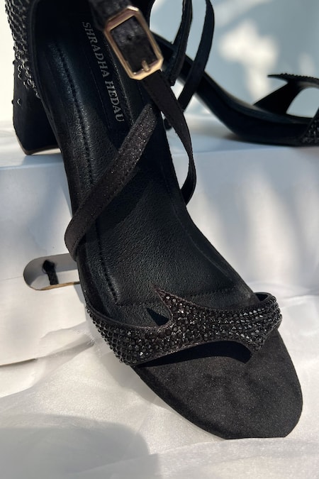 Shradha Hedau Footwear Couture Black Beads Stone Embellished Block Heels Online at Aza Fashions Shradha Hedau Footwear Couture_Black Beads Stone Embellished Block Heels _Online_at_Aza_Fashions
