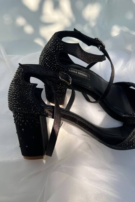 Shradha Hedau Footwear Couture Black Beads Stone Embellished Block Heels at Aza Fashions Shradha Hedau Footwear Couture_Black Beads Stone Embellished Block Heels _at_Aza_Fashions