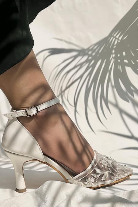 Buy Shradha Hedau Footwear Couture White Pearls, Sequins, Embroidery Heels Online at Aza Fashions Buy_Shradha Hedau Footwear Couture_White Pearls, Sequins, Embroidery Heels _Online_at_Aza_Fashions