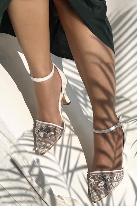 Shradha Hedau Footwear Couture White Pearl Embroidered Heels 