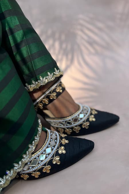Buy_Shradha Hedau Footwear Couture_Black Embroidery Floral And Geometric Closed Heels _Online_at_Aza_Fashions
