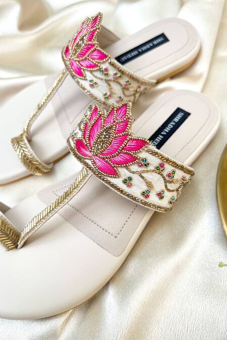 Shradha Hedau Footwear Couture Beige Floral Motif Sequin Kolhapuri Flats Online at Aza Fashions Shradha Hedau Footwear Couture_Beige Floral Motif Sequin Kolhapuri Flats _Online_at_Aza_Fashions