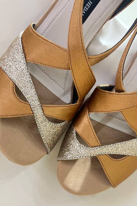 Shradha Hedau Footwear Couture_Gold Glitter And Silver Shimmer Strap Heels _Online_at_Aza_Fashions
