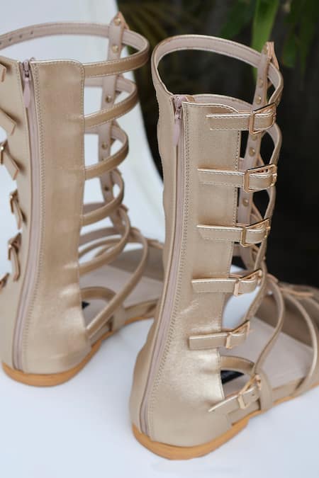 Shradha Hedau Footwear Couture_Gold Studs Gladiator Flats _Online_at_Aza_Fashions