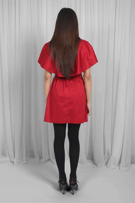 Leh Studios Red Solid Cape Dress 