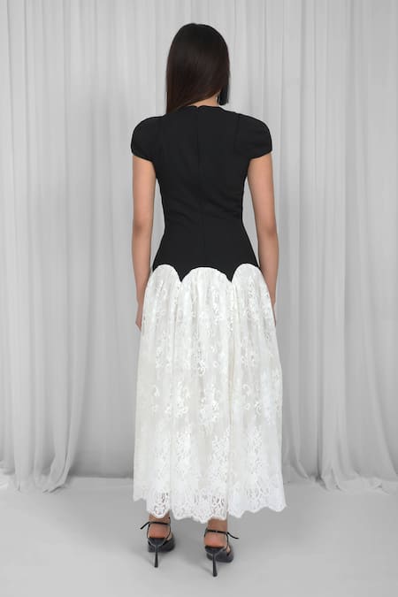 Leh Studios Black Viscose Lace Round Neck Contoured Scallop Maxi Dress Online at Aza Fashions Leh Studios_Black Viscose Lace Round Neck Contoured Scallop Maxi Dress _Online_at_Aza_Fashions