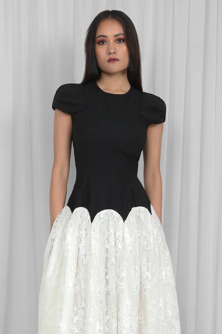 Buy Leh Studios Black Viscose Lace Round Neck Contoured Scallop Maxi Dress Online at Aza Fashions Buy_Leh Studios_Black Viscose Lace Round Neck Contoured Scallop Maxi Dress _Online_at_Aza_Fashions