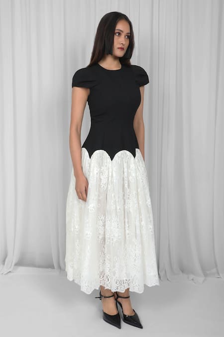 Leh Studios Black Viscose Lace Round Neck Contoured Scallop Maxi Dress at Aza Fashions Leh Studios_Black Viscose Lace Round Neck Contoured Scallop Maxi Dress _at_Aza_Fashions