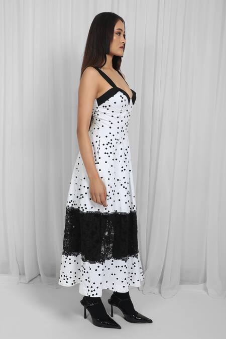 Buy_Leh Studios_Black Cotton, Viscose Lace Sweetheart Neck Polka Dot Panelled Maxi Dress _Online_at_Aza_Fashions