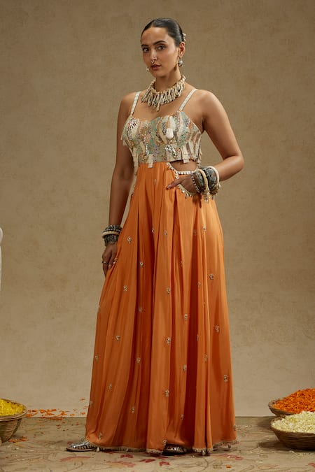 SVA by Sonam & Paras Modi Embellished Orange Silk Jumpsuit 