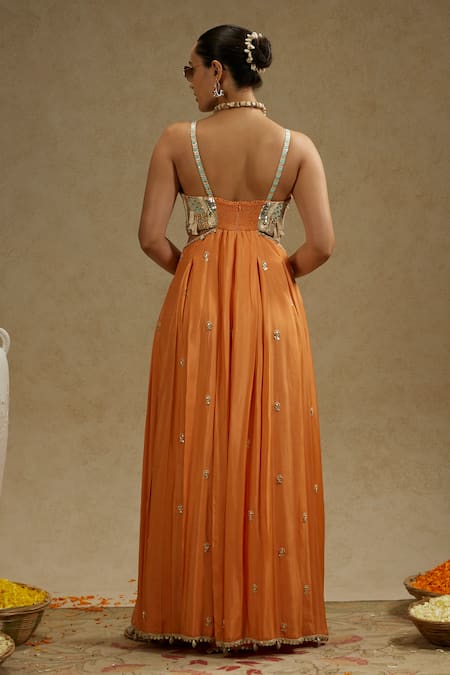Sva By Sonam & Paras Modi Embellished Orange Silk Jumpsuit 