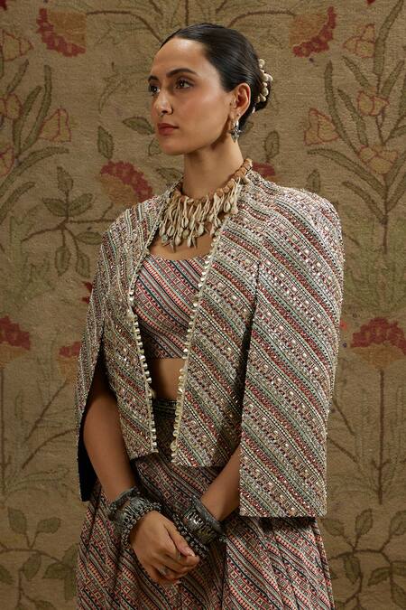 Sva By Sonam & Paras Modi Multi Color Crepe Sequins, Beads Round Multicolored Embellished Jacket Set Online at Aza Fashions Sva By Sonam & Paras Modi_Multi Color Crepe Sequins, Beads Round Multicolored Embellished Jacket Set_Online_at_Aza_Fashions