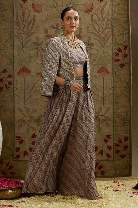 Buy Sva By Sonam & Paras Modi Multi Color Crepe Sequins, Beads Round Multicolored Embellished Jacket Set Buy_Sva By Sonam & Paras Modi_Multi Color Crepe Sequins, Beads Round Multicolored Embellished Jacket Set