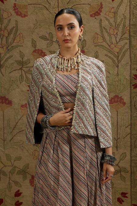 Shop Sva By Sonam & Paras Modi Multi Color Crepe Sequins, Beads Round Multicolored Embellished Jacket Set Shop_Sva By Sonam & Paras Modi_Multi Color Crepe Sequins, Beads Round Multicolored Embellished Jacket Set