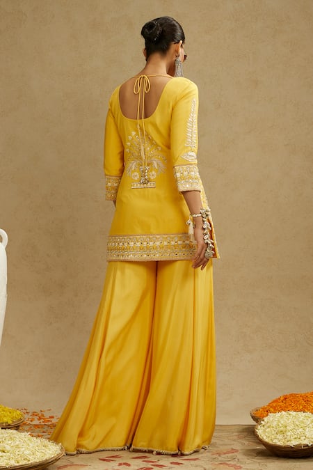 Sva By Sonam & Paras Modi Embroidered Dandelion Yellow Tunic Sharara Set 