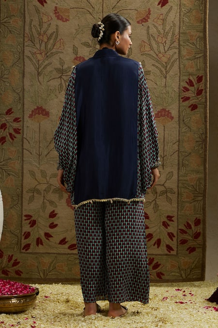 Sva By Sonam & Paras Modi Embellished Blue Kurta Set With Printed Pant 