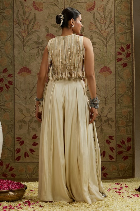 Sva By Sonam & Paras Modi Embellished Tasseled Crop Top & Flared Pant 