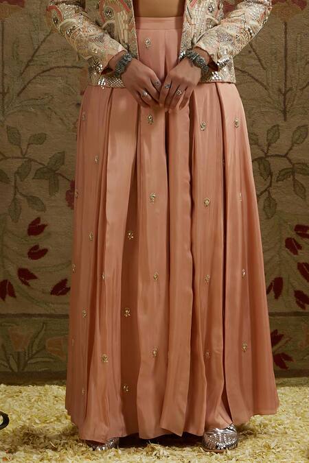 Sva By Sonam & Paras Modi_Pink Silk Beads, Embroidery, Crystals Embellished Jacket And Bustier Pant Set_Online_at_Aza_Fashions