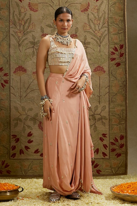 SVA by Sonam & Paras Modi Shell Embellished Pre-Draped Saree & Bustier 