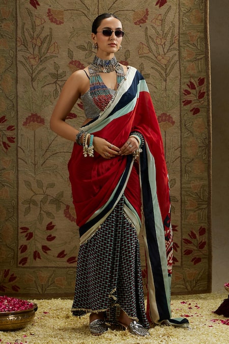 SVA by Sonam & Paras Modi Cascade Mask Print Saree & Bustier 