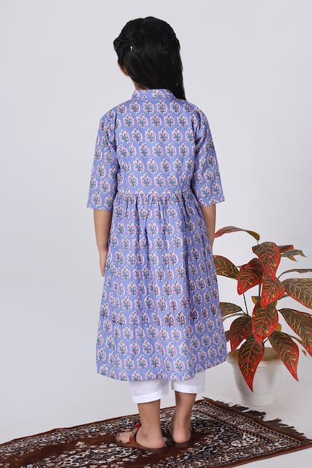 Shop_THE COTTON STAPLE_Purple Cotton Lavender Floral Print Kurta Set _at_Aza_Fashions