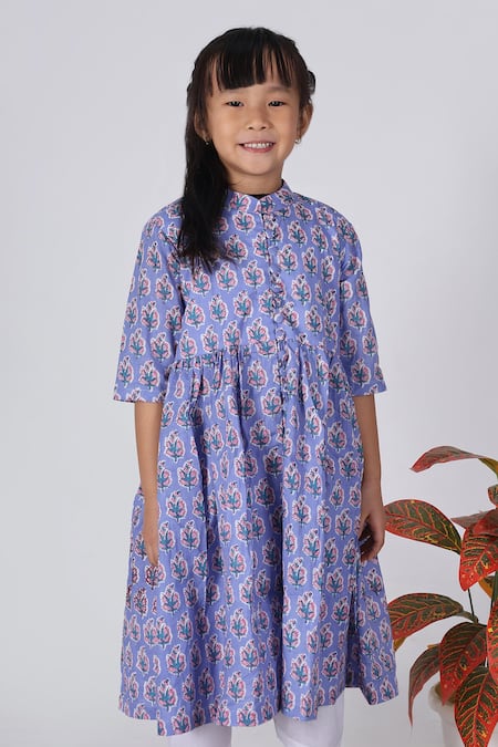 THE COTTON STAPLE_Purple Cotton Lavender Floral Print Kurta Set _Online_at_Aza_Fashions