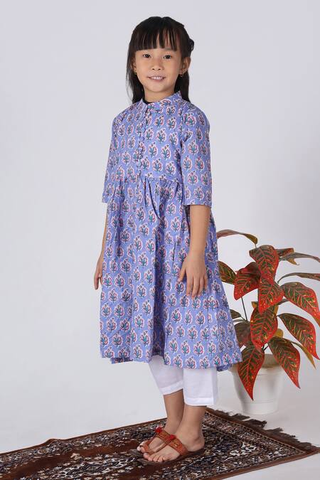 Buy_THE COTTON STAPLE_Purple Cotton Lavender Floral Print Kurta Set _Online_at_Aza_Fashions