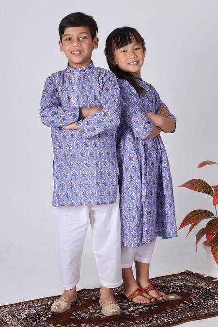 Shop_THE COTTON STAPLE_Purple Cotton Lavender Floral Print Kurta Set _Online_at_Aza_Fashions