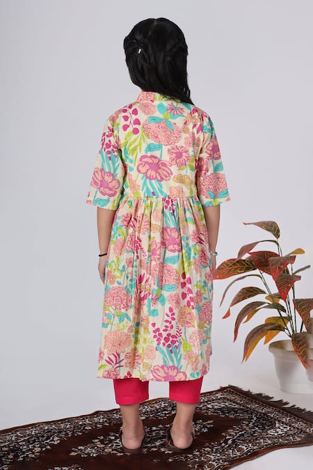 The Cotton Staple Multi Color Floral Print Kurta Set 