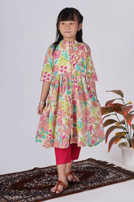The Cotton Staple_Multi Color Cotton Floral Print Kurta Set _Online_at_Aza_Fashions