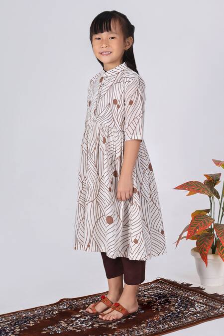 THE COTTON STAPLE_White Cotton A-line Abstract Print Kurta Set _Online_at_Aza_Fashions