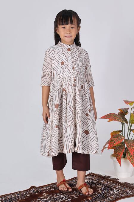 Buy_THE COTTON STAPLE_White Cotton A-line Abstract Print Kurta Set _Online_at_Aza_Fashions