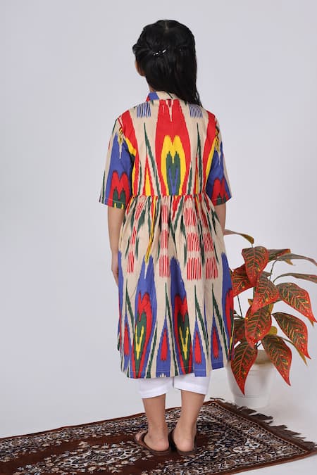 Shop_THE COTTON STAPLE_Multi Color Cotton, Linen Ikat Print Kurta Set _at_Aza_Fashions