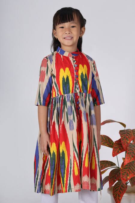 Shop_THE COTTON STAPLE_Multi Color Cotton, Linen Ikat Print Kurta Set _Online_at_Aza_Fashions