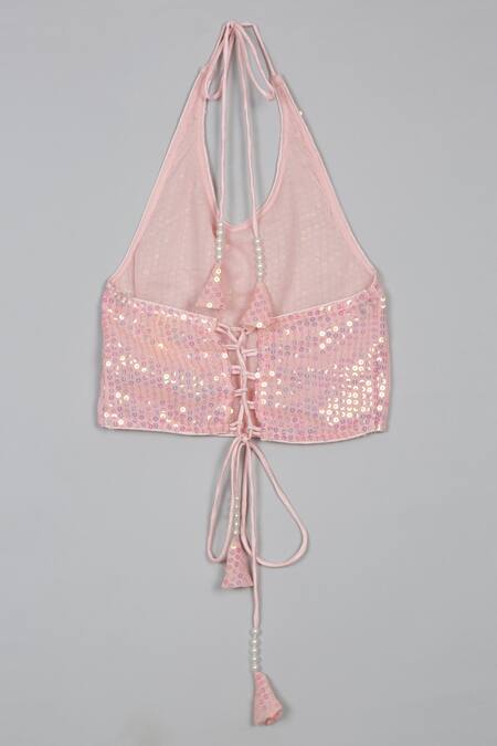 Shop Saka Designs Pink Georgette, Taffeta Sequins Ruffled Tiered Lehenga And Blouse Online at Aza Fashions Shop_Saka Designs_Pink Georgette, Taffeta Sequins Ruffled Tiered Lehenga And Blouse_Online_at_Aza_Fashions